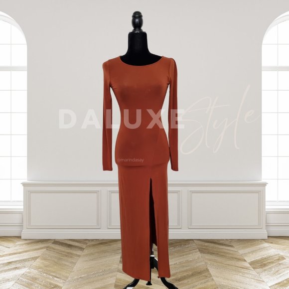 Aritzia Wilfred Women's Neptune Dress Long-sleeve slit dress Rustwood - Picture 1 of 4